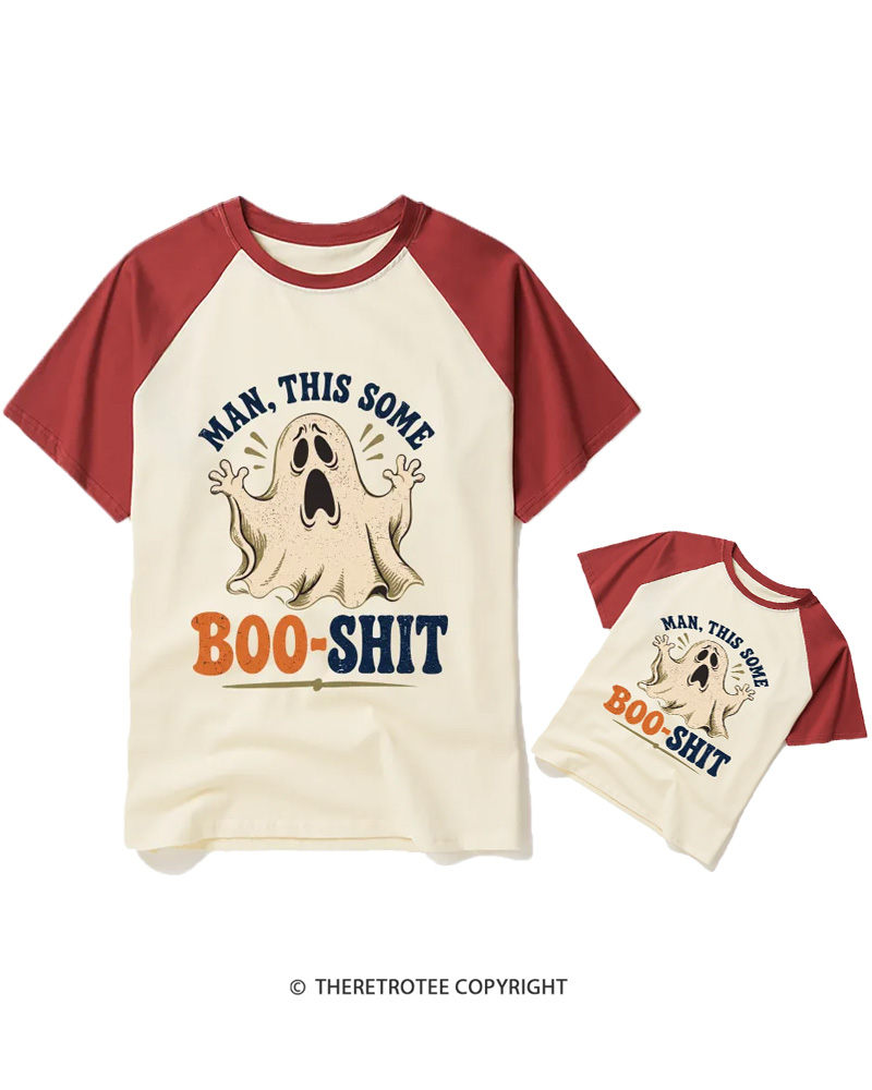 TheRetroTee Man, This Some Bullshit 1970s Halloween Raglan Baseball Family T-Shirt