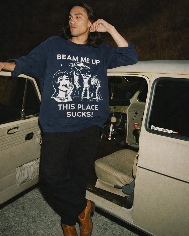 TheRetroTee Beam Me Up This Place Sucks Cotton Sweatshirt