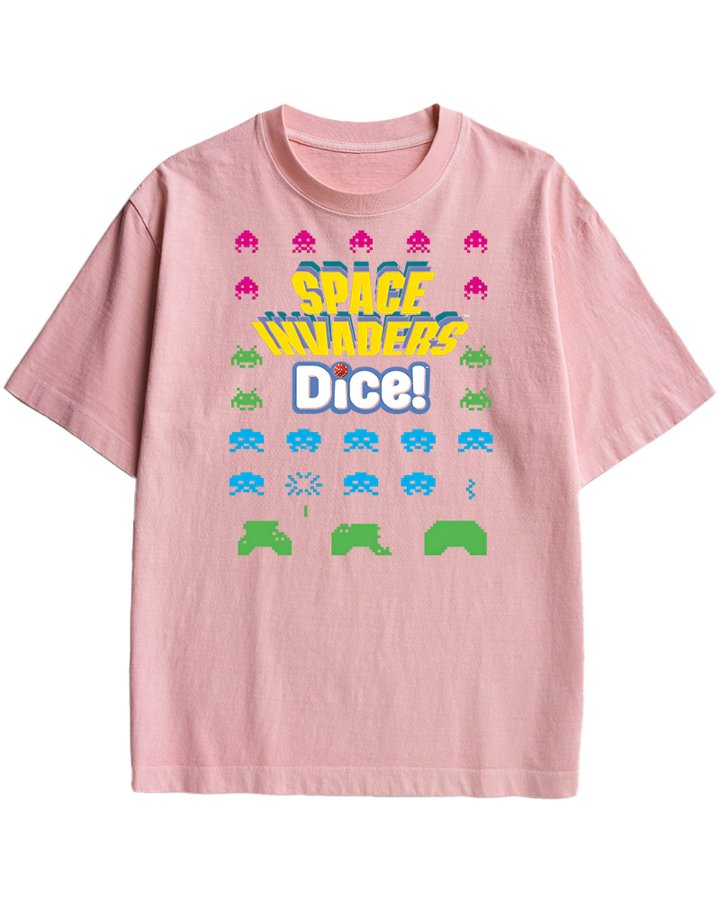 TheRetroTee Space Invaders Dice 1980s Cotton T-Shirt