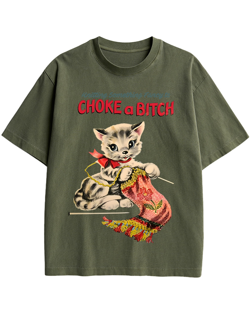 TheRetroTee Knitting Something Fancy to Choke a Bitch Pin-Up Cotton T-Shirt