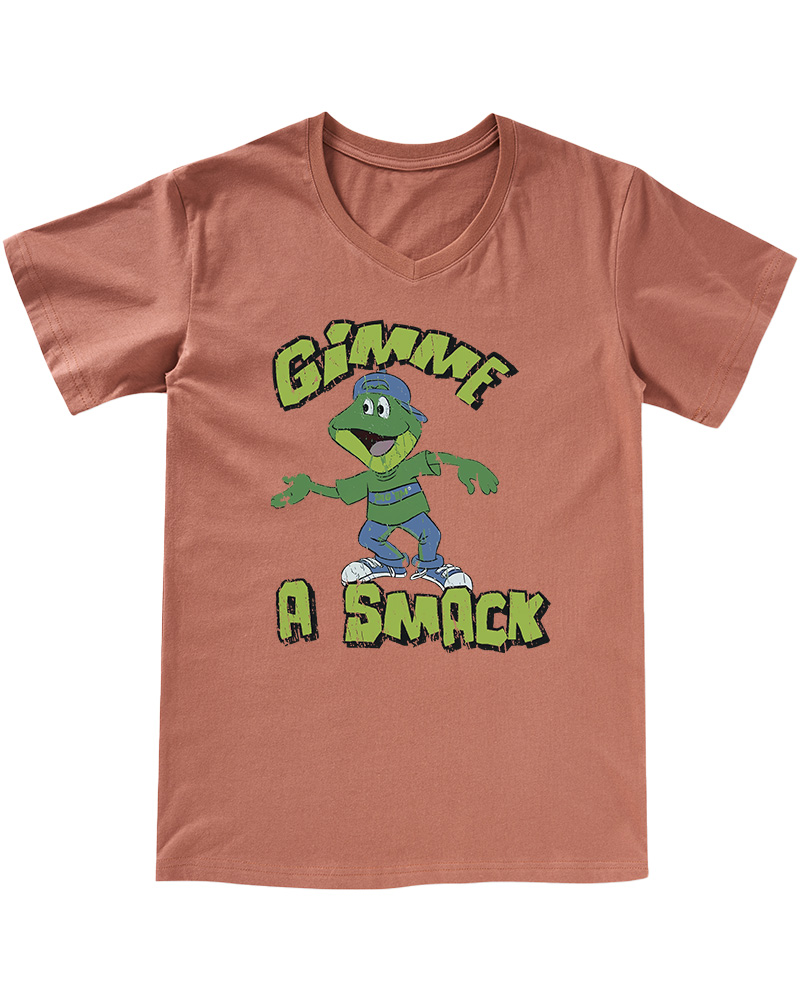 TheRetroTee Gimme A Smack Soft Adult 1970s V-neck T-Shirt