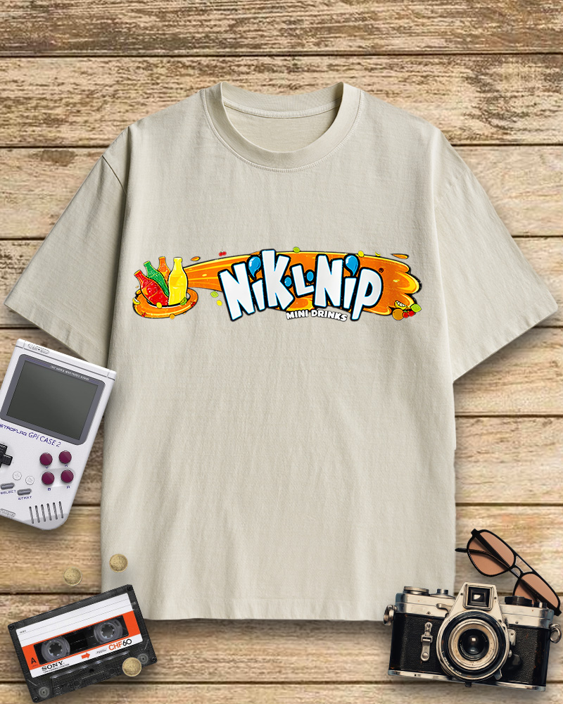 TheRetroTee NIK-L-NIP Crop Top Candy Wax Bottle Brand Logo Cotton T-Shirt