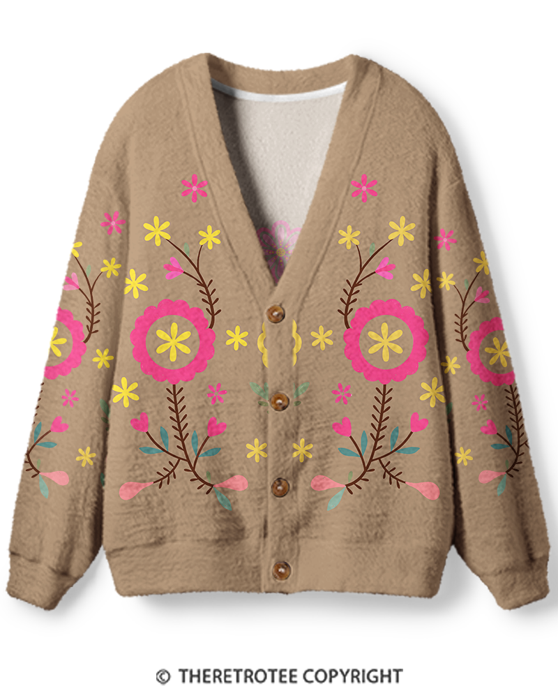 TheRetroTee Vintage 1970s Floral Unisex Cardigan Sweater