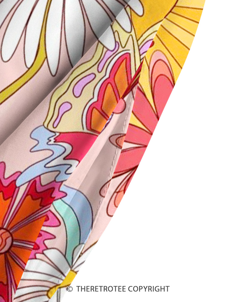 TheRetroTee 1970s Retro Groovy Sunflower Psychedelic Floral Strappy Maxi Dress