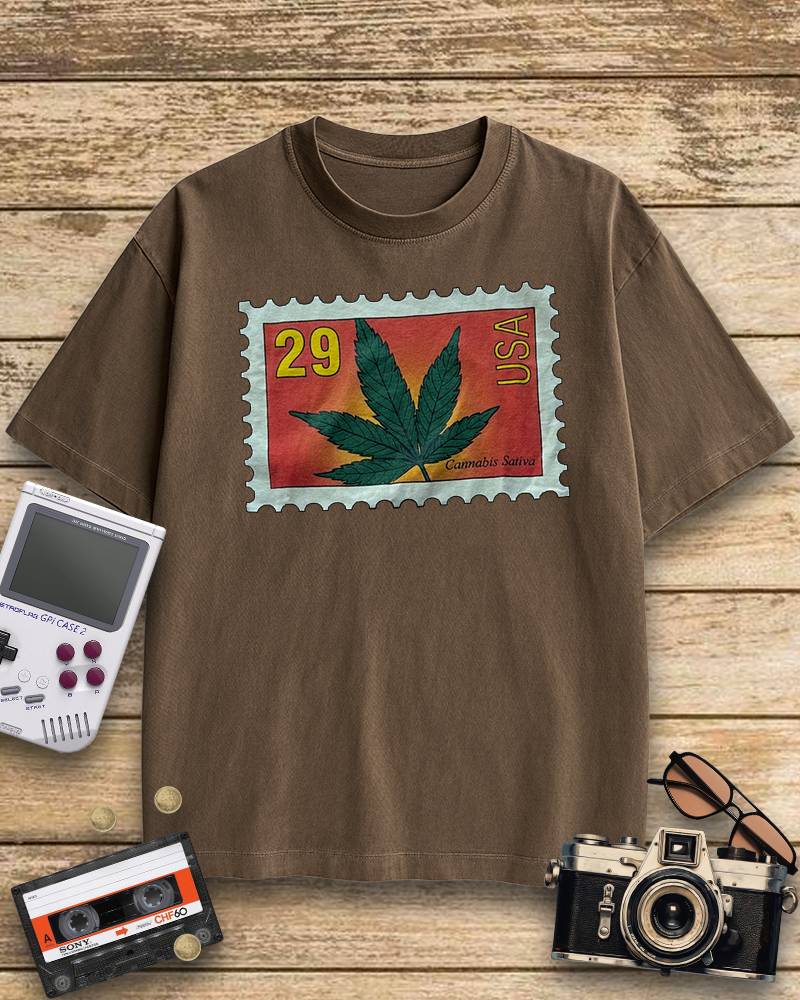 TheRetroTee Vintage 1993 Sativa Cannabis Postal Stamp Nostalgic T-Shirt