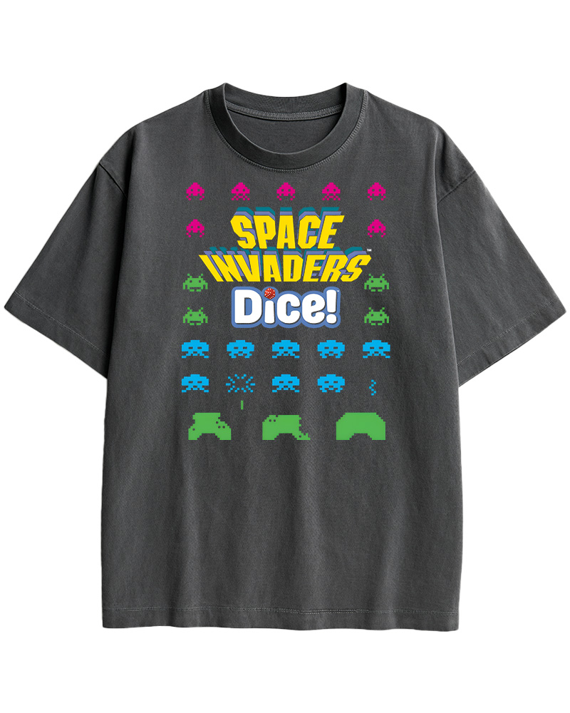 TheRetroTee Space Invaders Dice 1980s Cotton T-Shirt