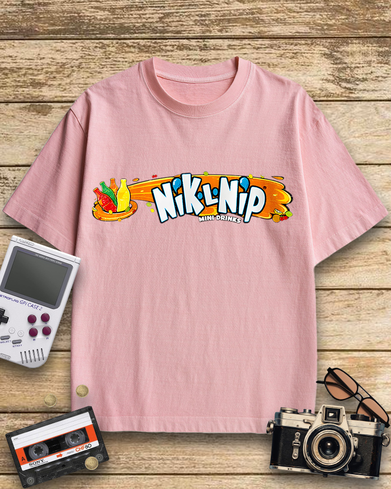 TheRetroTee NIK-L-NIP Crop Top Candy Wax Bottle Brand Logo Cotton T-Shirt