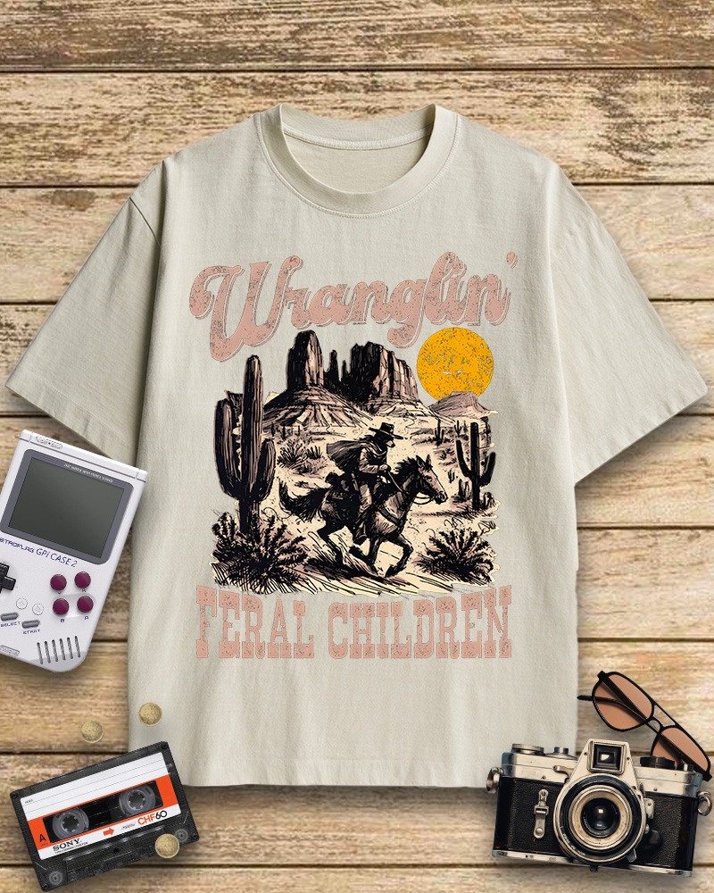 TheRetroTee Retro Wranglin' Feral Children Raccoon 1970s Cotton T-Shirt