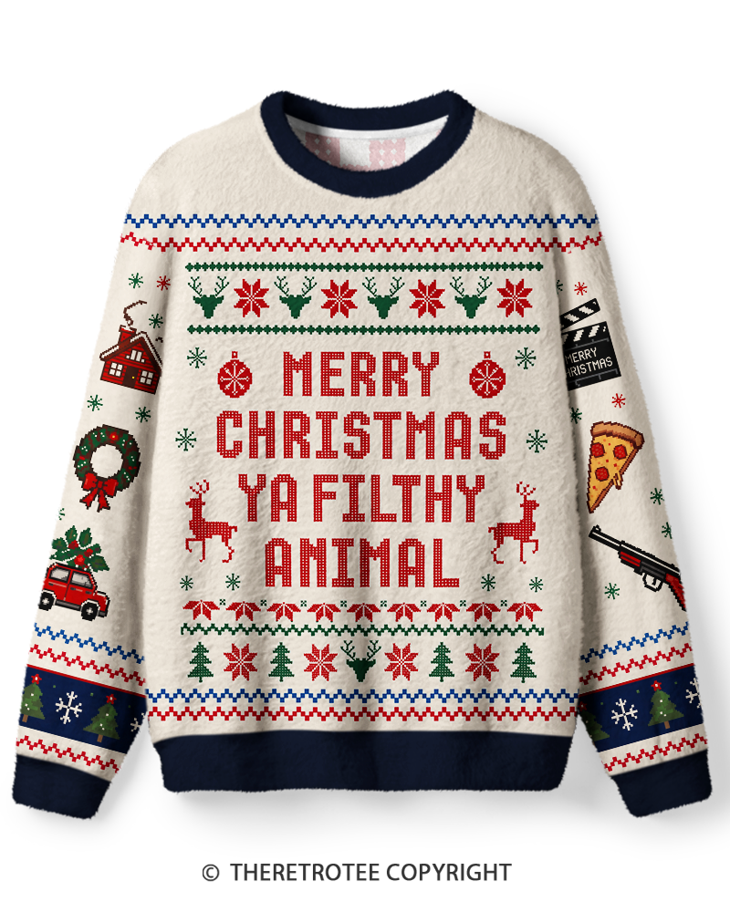TheRetroTee Merry Christmas Ya Filthy Animal Graphic Sweater