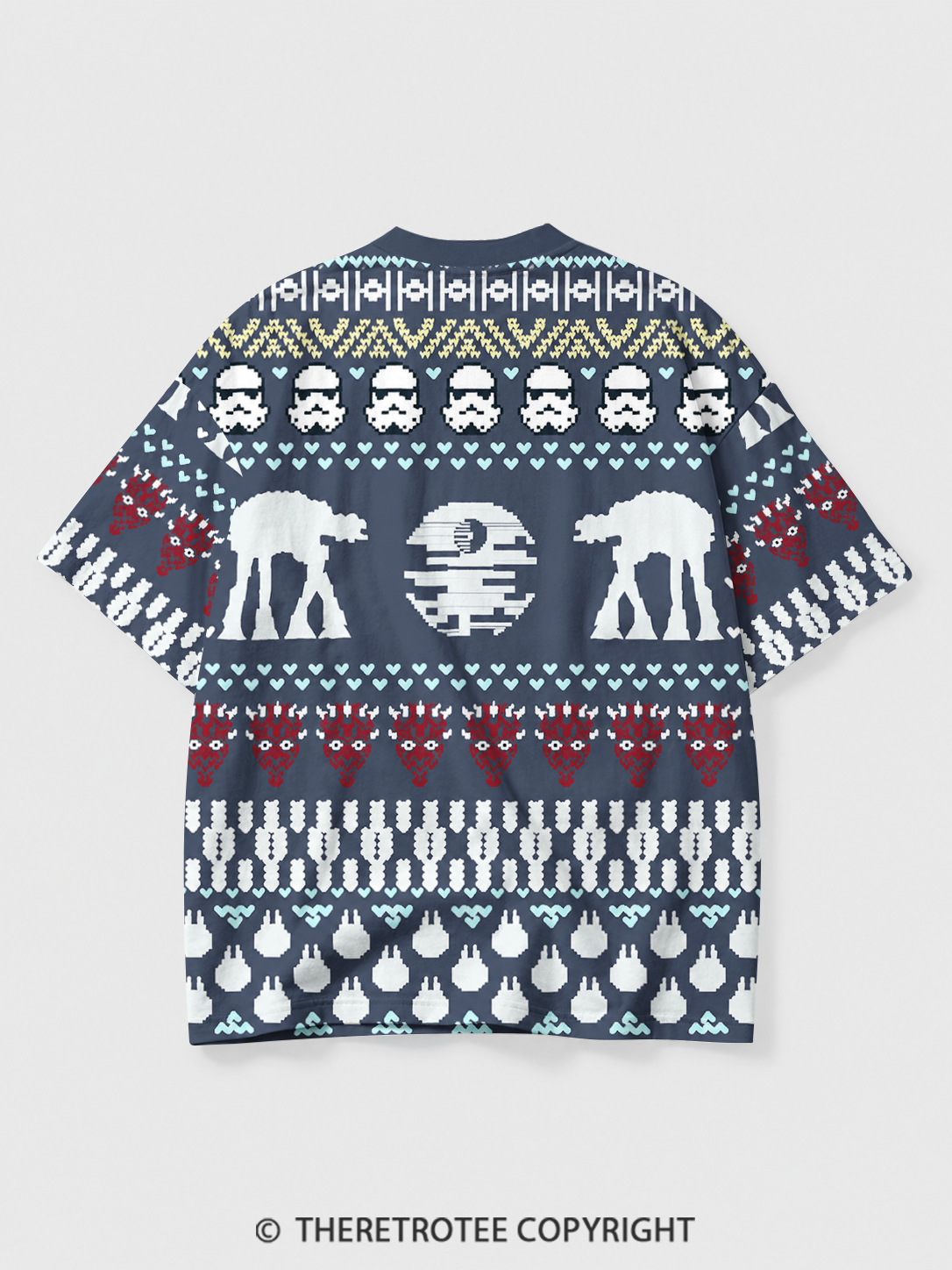 TheRetroTee Christmas Tree Fair Isle Eco Oversized Striped Ringer T-Shirt