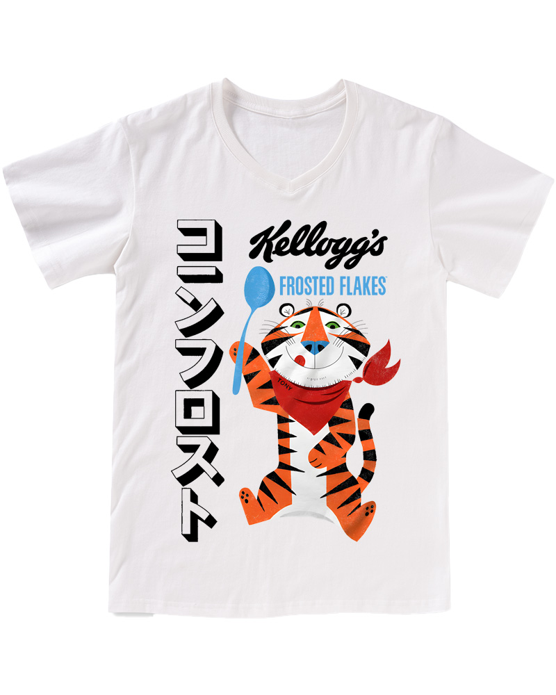 TheRetroTee Frosted Flakes Tony the Tiger Ringer 1960s V-neck T-Shirt