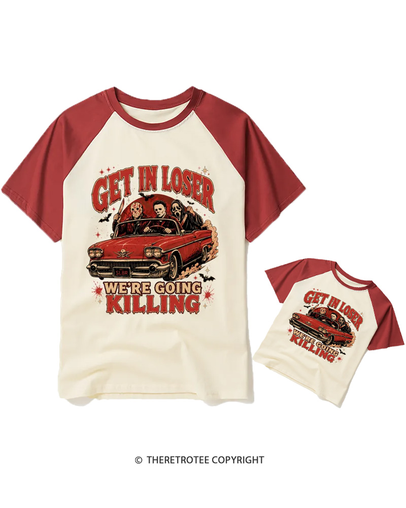 TheRetroTee Get In Loser Halloween 1980s Halloween Raglan Baseball Family T-Shirt