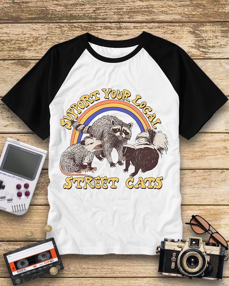 TheRetroTee Street Cats 1970s Raglan Baseball T-Shirt