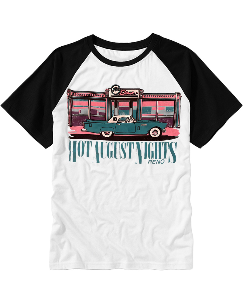 TheRetroTee Hot August Nights Reno Diner Vintage Raglan Baseball T-Shirt