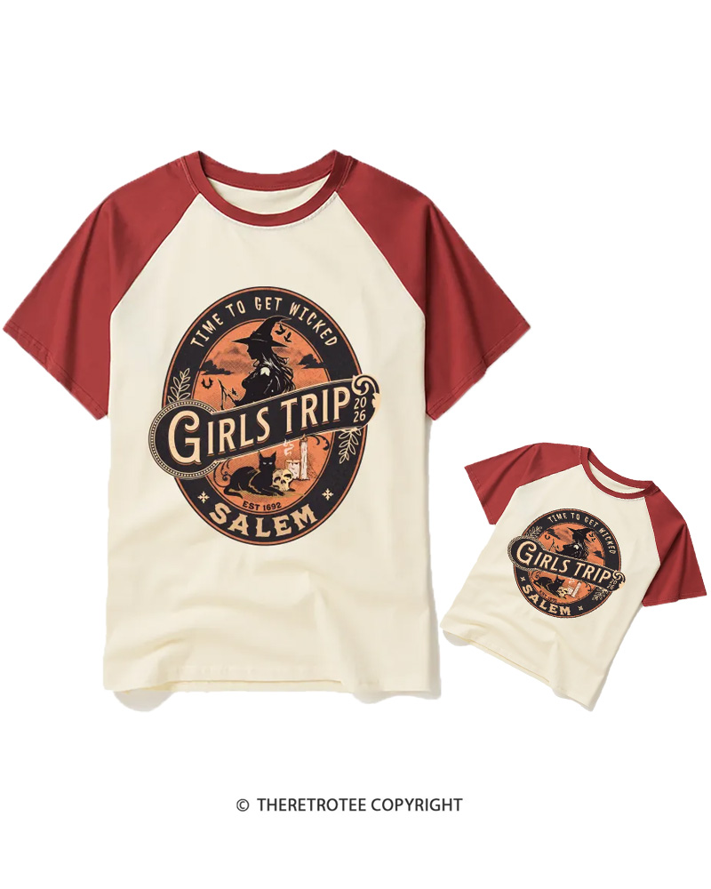 TheRetroTee Salem Girls Trip 1990s Halloween Raglan Baseball Family T-Shirt