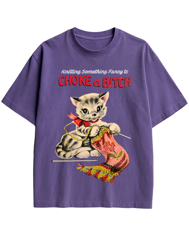 TheRetroTee Knitting Something Fancy to Choke a Bitch Pin-Up Cotton T-Shirt