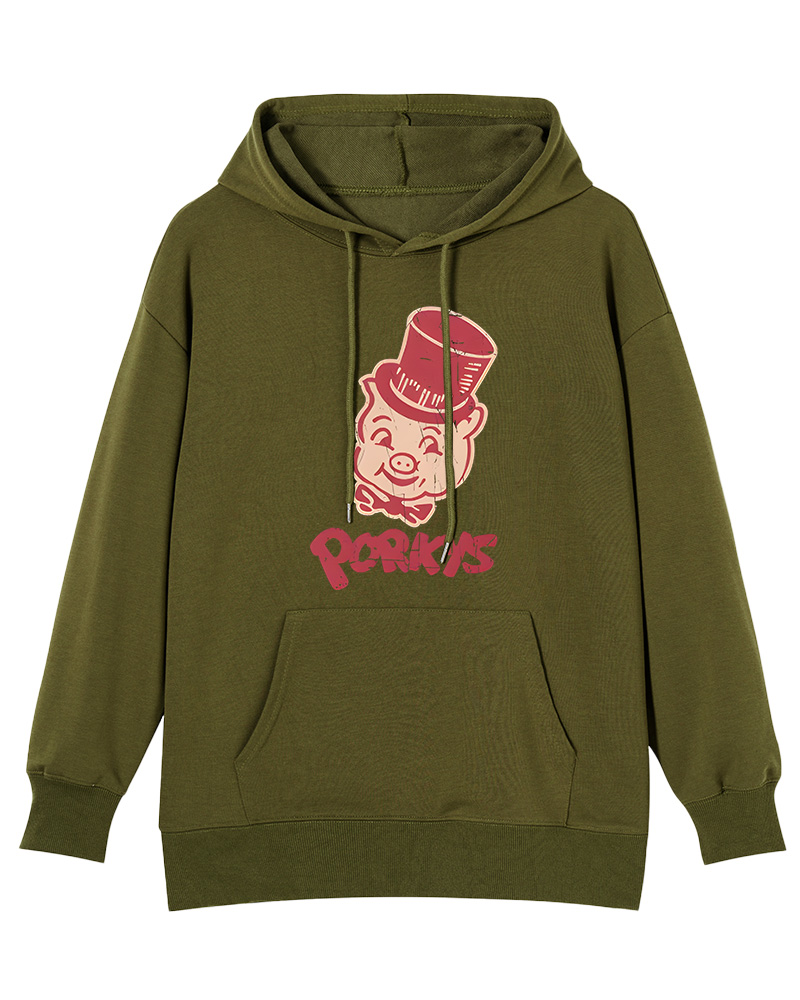 TheRetroTee Classic Whimsical Pig 1960s Cotton Hoodie