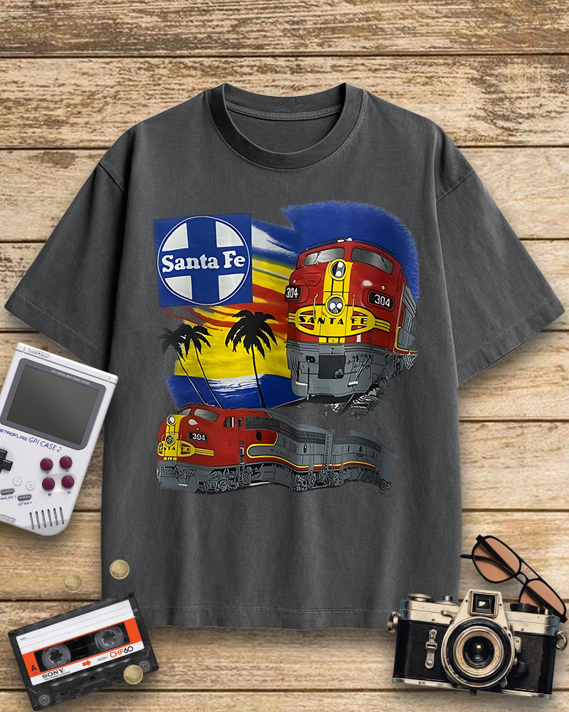 TheRetroTee 1990s Santa Fe Railroad 304 Train Cotton T-Shirt