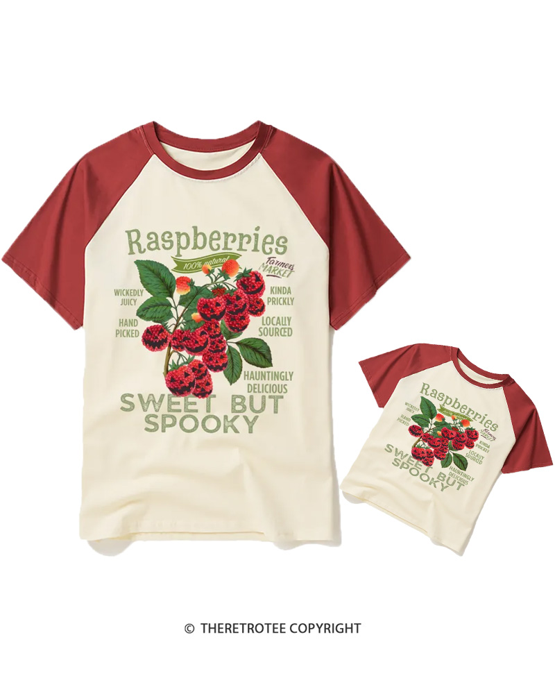 TheRetroTee Haunted Raspberries Halloween 1950s Raglan Baseball Family T-Shirt