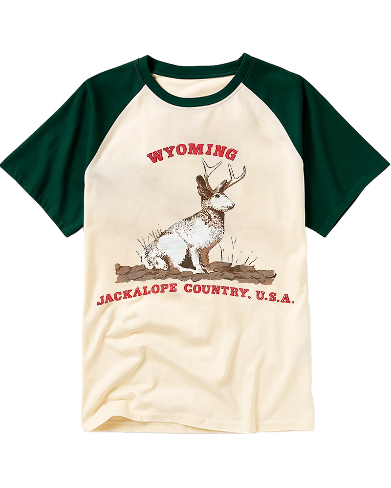 TheRetroTee 60's Vintage Wyoming Jackalope Country Raglan Baseball T-Shirt