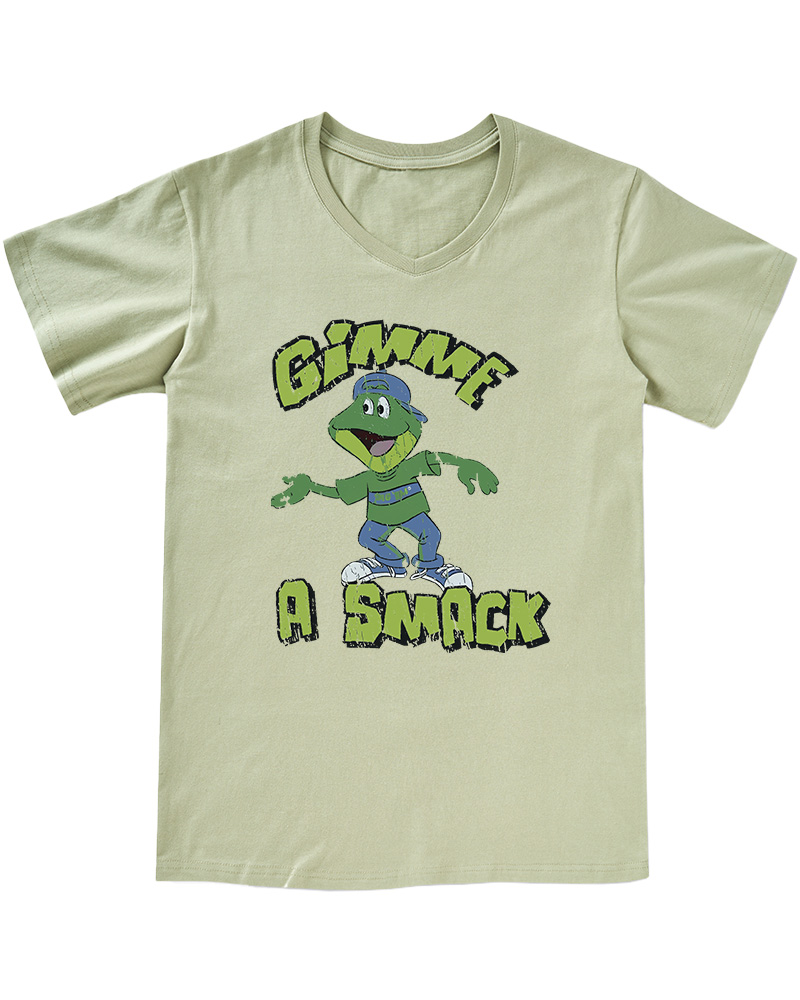 TheRetroTee Gimme A Smack Soft Adult 1970s V-neck T-Shirt