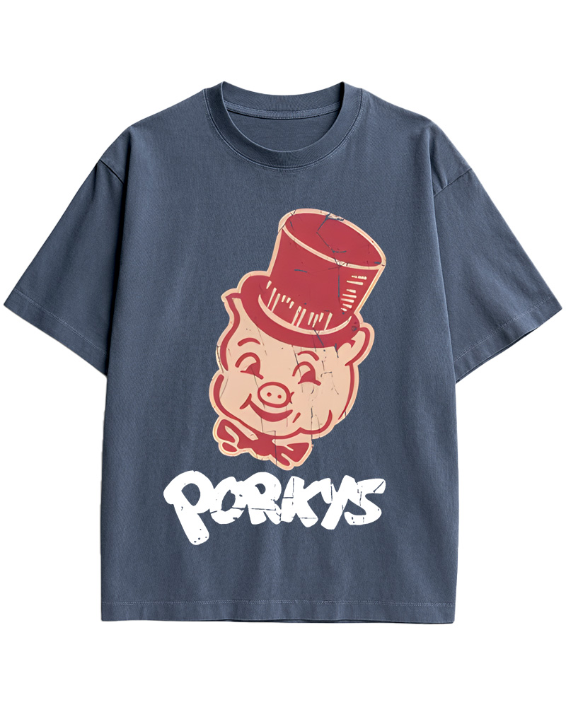 TheRetroTee Whimsical Pig 1960s Cotton T-Shirt