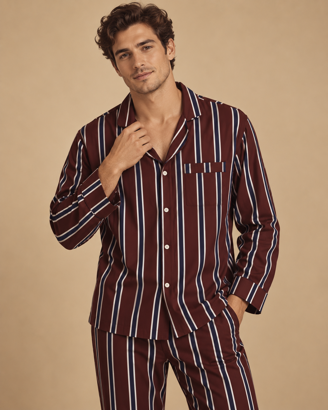 TheRetroTee Burgundy Faded Stripe Vintage Pajama Set