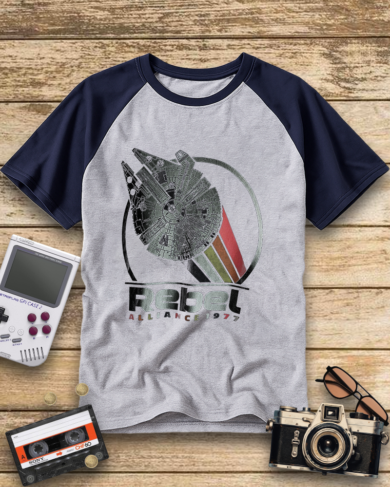 TheRetroTee Rebel Alliance 1977 Navy Nostalgic Raglan Baseball T-Shirt