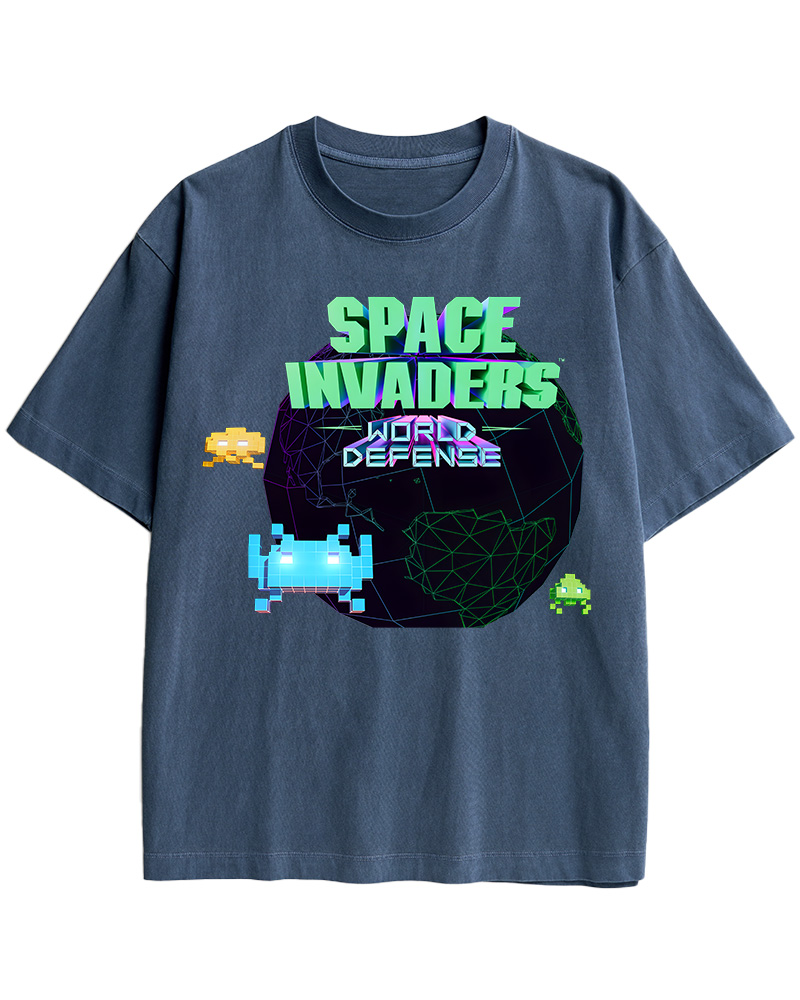 TheRetroTee SPACE INVADERS World Defense 1980s Cotton T-Shirt
