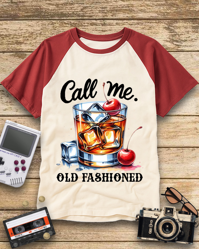 TheRetroTee Call Me Old Fashioned Cocktail Raglan Baseball T-Shirt