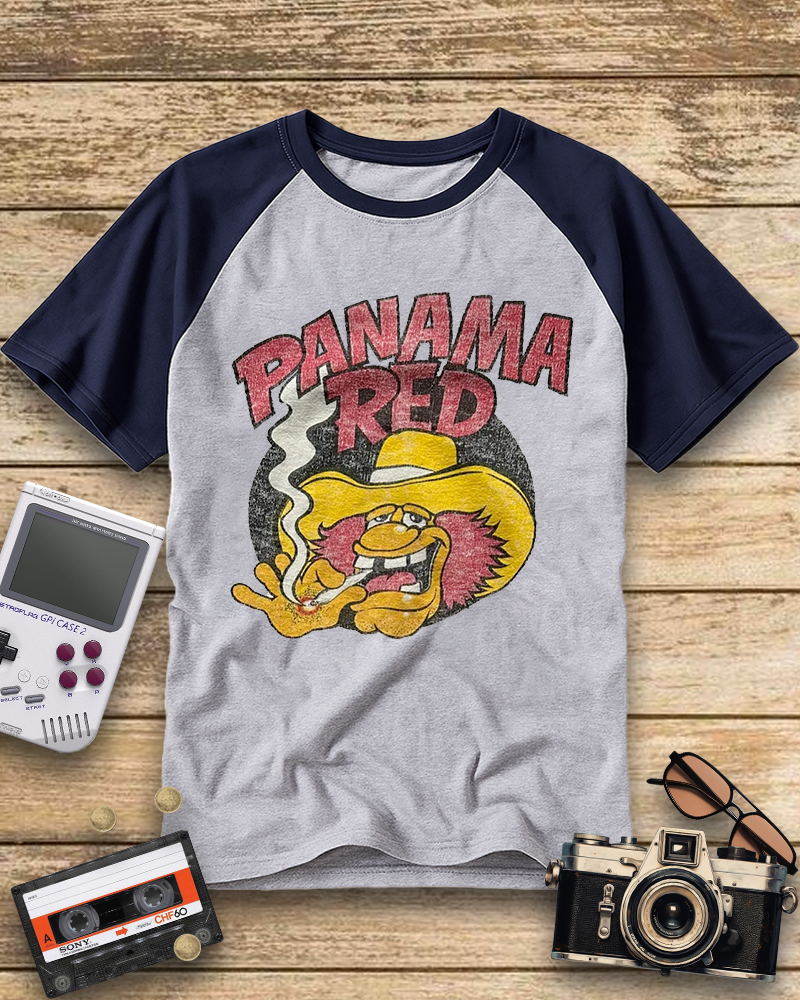 TheRetroTee Panama Red Nostalgic 1970s Raglan Baseball T-Shirt