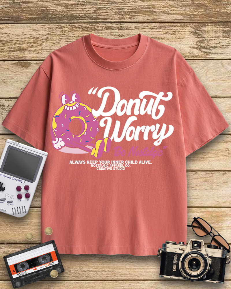 TheRetroTee Donut Worry 1990s Cotton T-Shirt