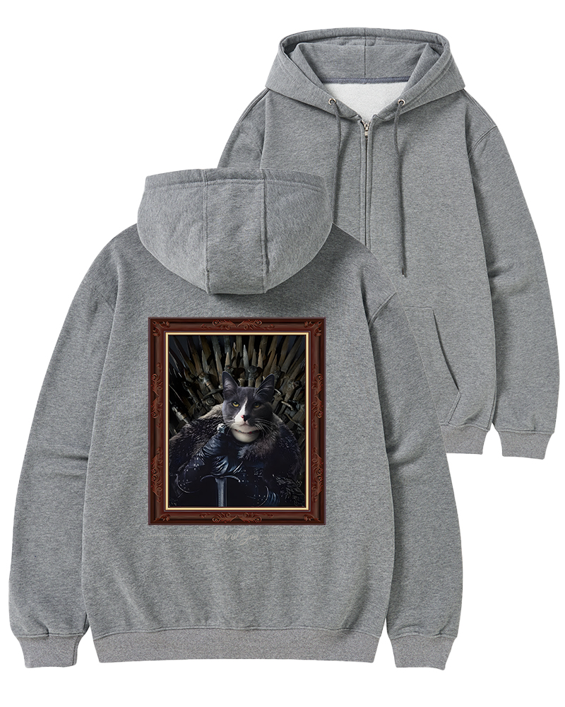 TheRetroHoodie Cat King on Iron Throne 2010s Zip-Up Hoodie