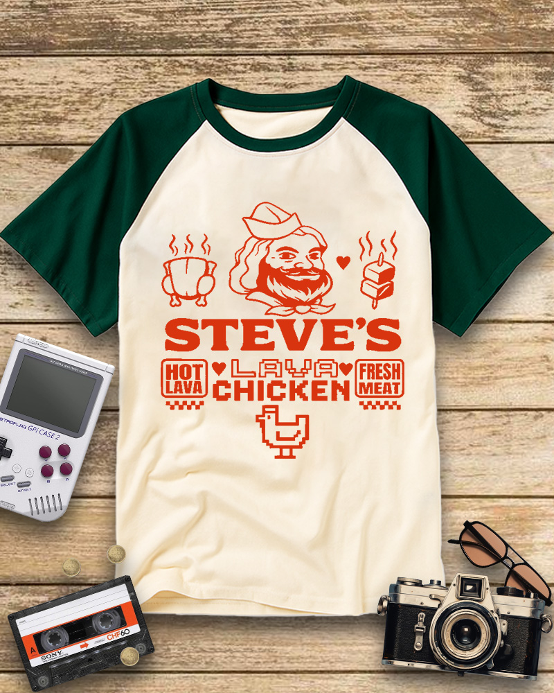 TheRetroTee Steves Lava Chicken Restaurant 2000s Raglan Baseball T-Shirt