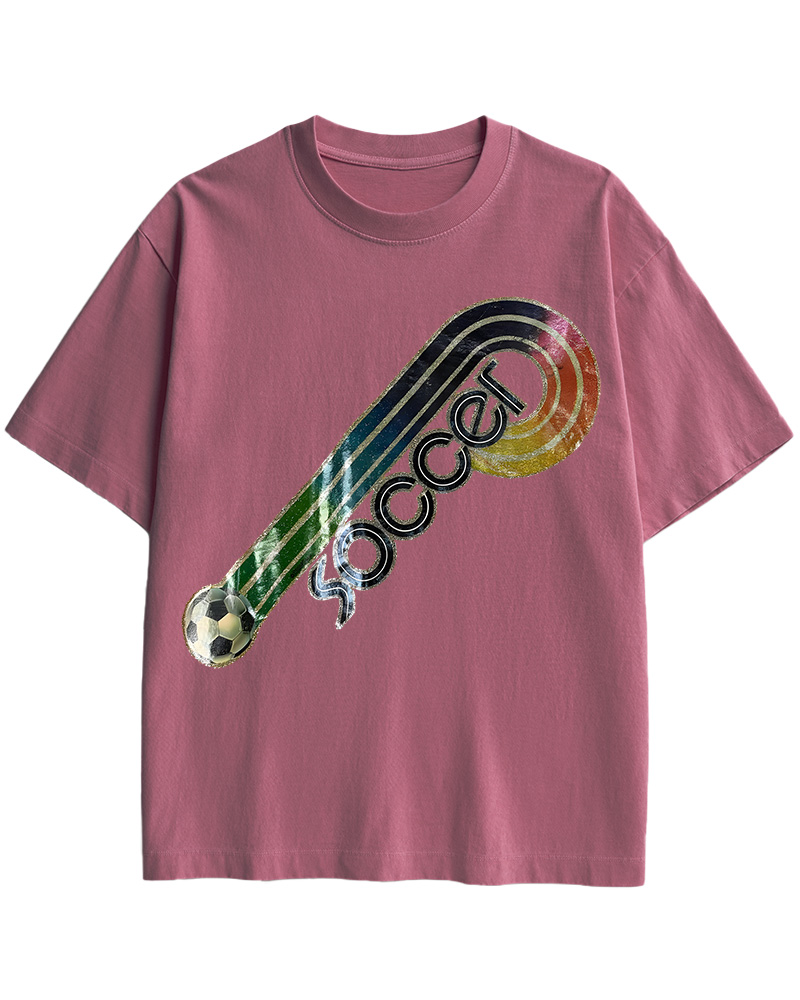 TheRetroTee 70s-80s Rainbow Glitter Soccer Iron Cotton T-Shirt