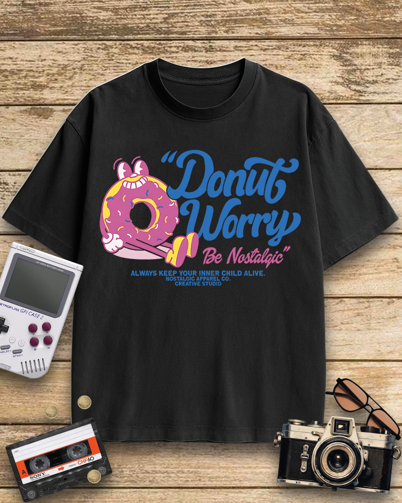 TheRetroTee Donut Worry 1990s Cotton T-Shirt