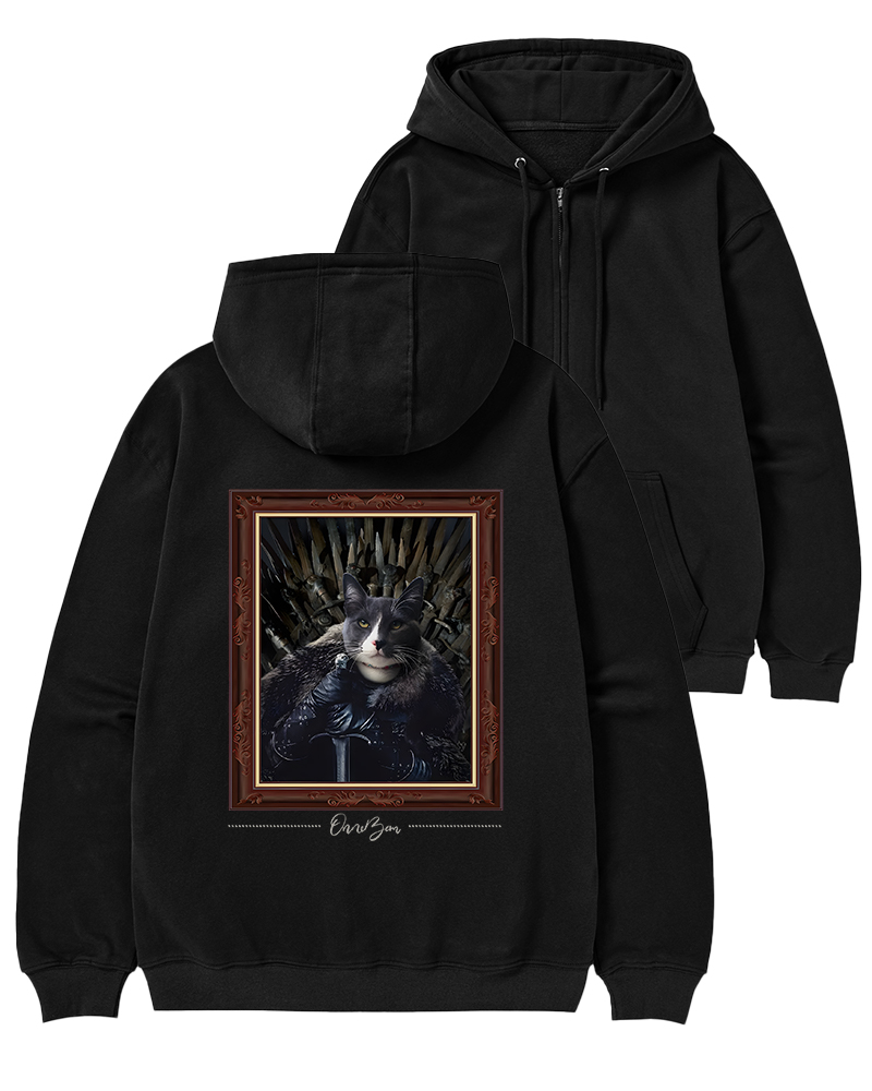 TheRetroHoodie Cat King on Iron Throne 2010s Zip-Up Hoodie