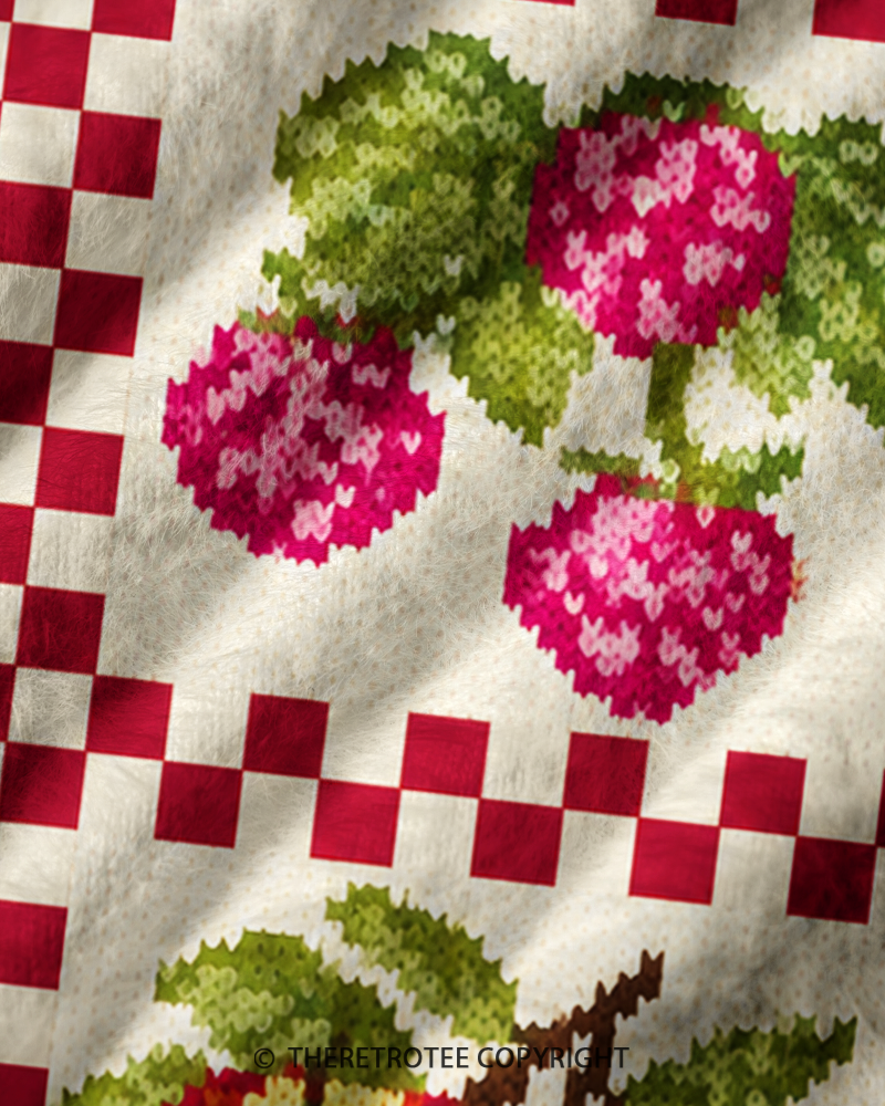 TheRetroTee Vintage 1970s Orchard Patchwork Fruit V-Neck Sweater Vest