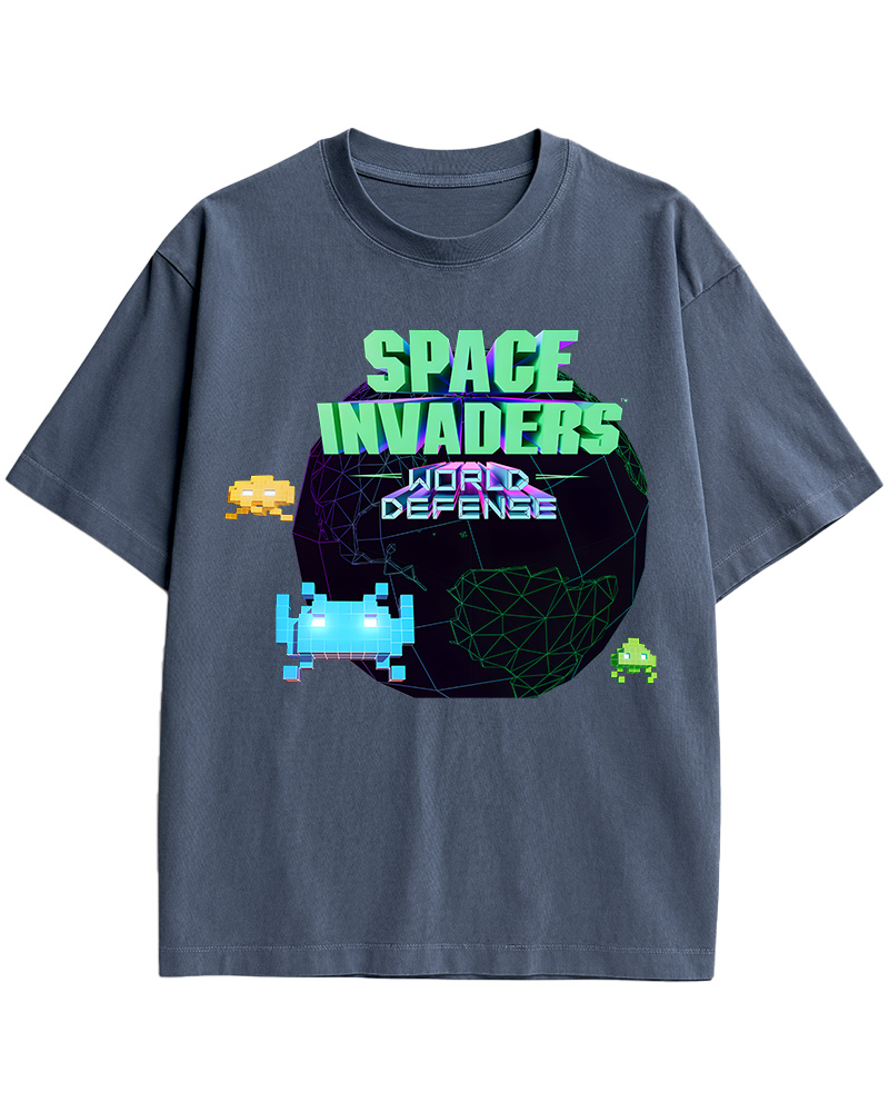 TheRetroTee SPACE INVADERS World Defense 1980s Cotton T-Shirt