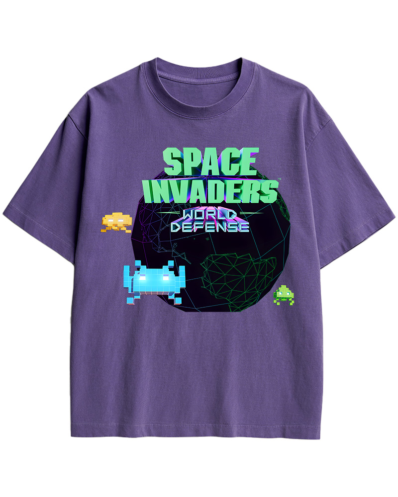 TheRetroTee SPACE INVADERS World Defense 1980s Cotton T-Shirt