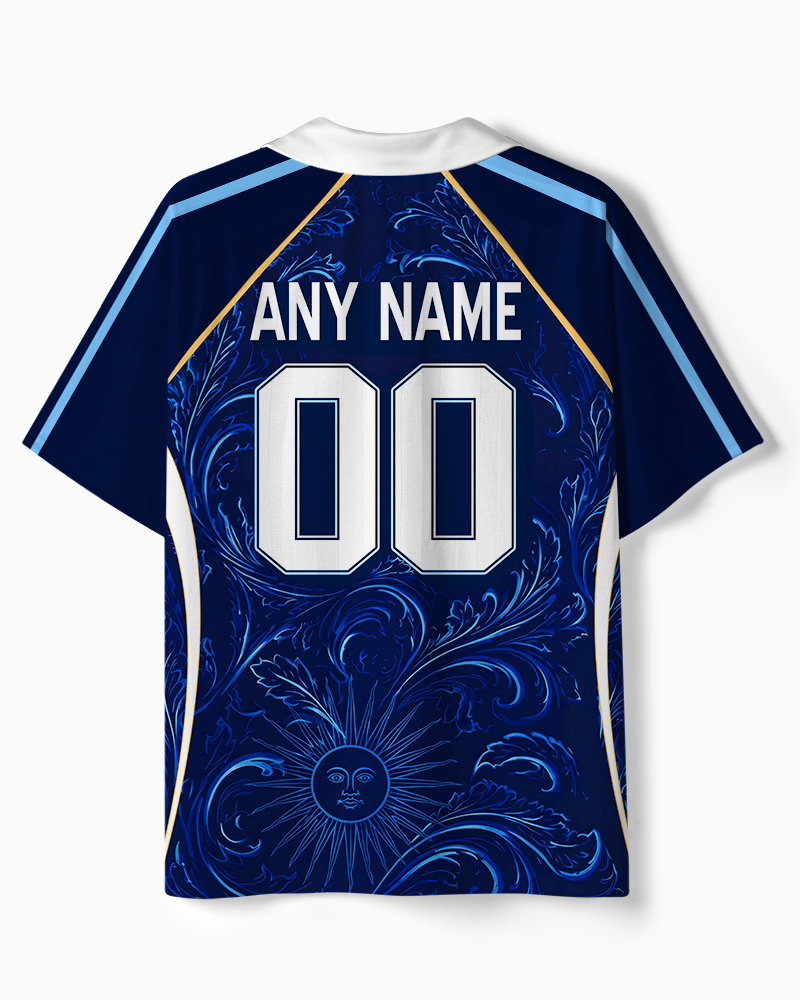 TheRetroTee Argentina Midnight Wave Collar Soccer Jersey