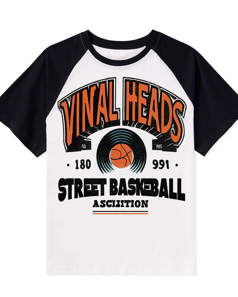 TheRetroTee 1980s Vinyl Heads Retro Street Basketball Graphic T-Shirt