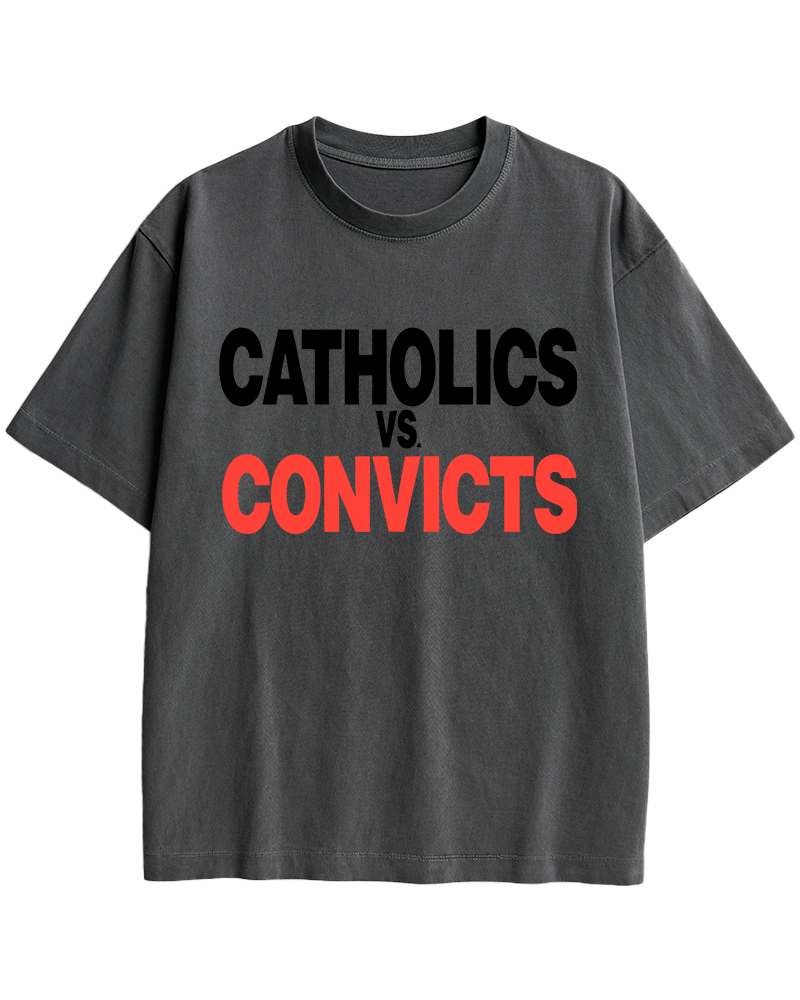 TheRetroTee Catholics vs Convicts 1980s Cotton T-Shirt