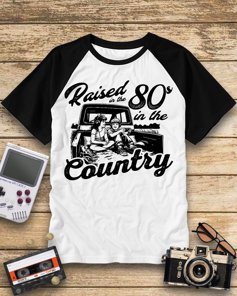 TheRetroTee Raised in 80s Raglan Baseball T-Shirt