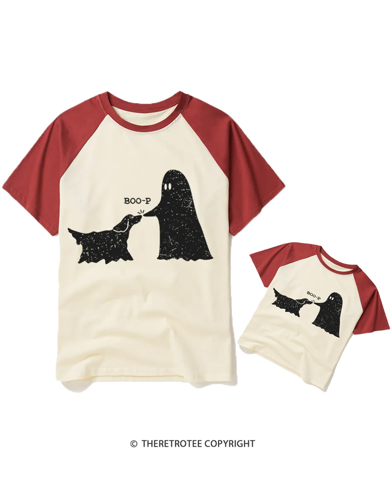 TheRetroTee Boo-p Ghost Dog Vintage Raglan Baseball Family T-Shirt