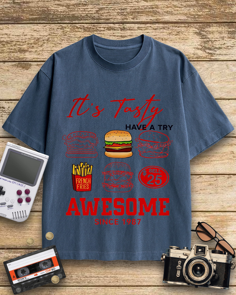 TheRetroTee Hamburger 1980s Cotton T-Shirt