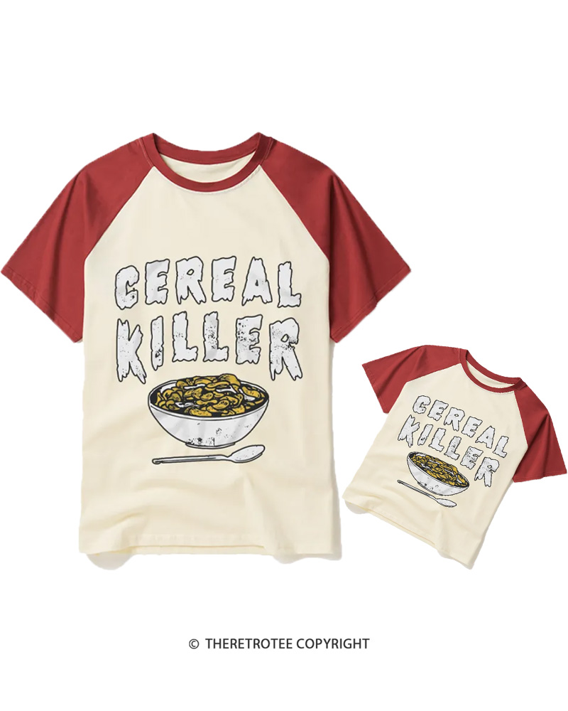 TheRetroTee Cereal Killer 1980s Raglan Baseball Family T-Shirt