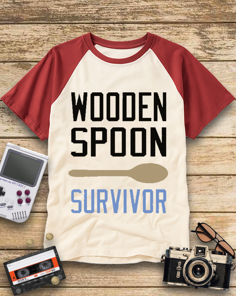 TheRetroTee Wooden Spoon Survivor Raglan Baseball T-Shirt