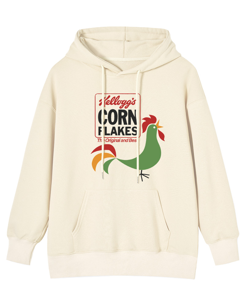 TheRetroTee Kellogg's Corn Flakes Cereal Rooster 1960s Cotton Hoodie