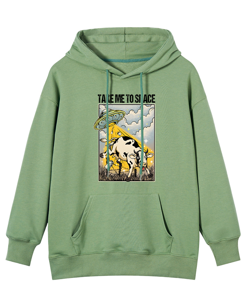 TheRetroHoodie Take Me To Space Cow Abduction 1990s Pin-up Hoodie
